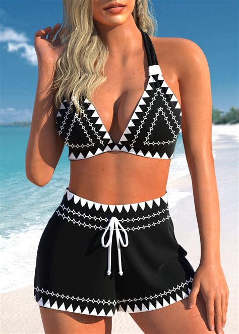 High Waisted African Tribal Print Drawstring Bikini Set Rosewe Usd