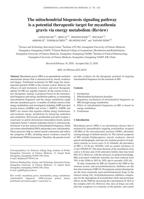 (PDF) The mitochondrial biogenesis signaling pathway is a potential ...
