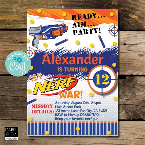 Nerf Invitation Blank Templates For Premium Nerf Birthday Party