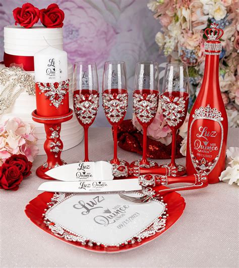 RED Silver Quinceanera Decor, Red Silver Quinceanera Set, Red Sweet 16