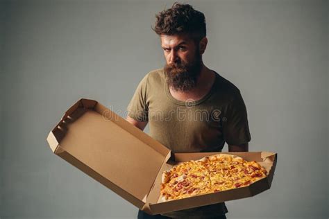 Man With Pizza Box Gay With Pizza Pizza Delivery Concept Italian Pizzeria Recipe Pizza