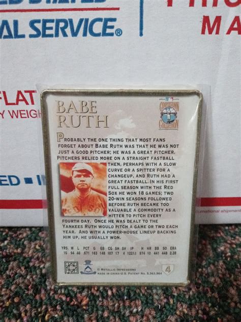 1994 Metallic Impressions Babe Ruth Cooperstown Collection Metal Card
