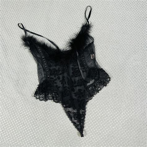 VINTAGE RETRO LACY BLACK FEATHER ONE PIECE LINGERIE Depop