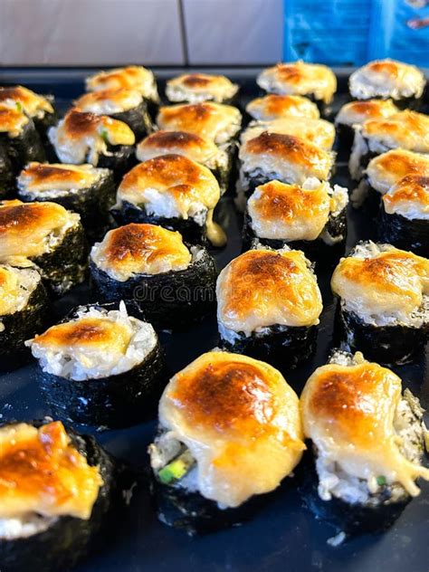 Cooked Handcrafted Sushi In Kitchen Amateur Made Sushi Rolls Stock Image Image Of Food Focus