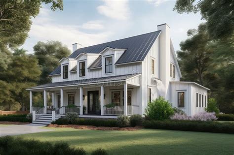 Modern Farmhouse With Wrap Around Porch And Front Verandah Surrounded