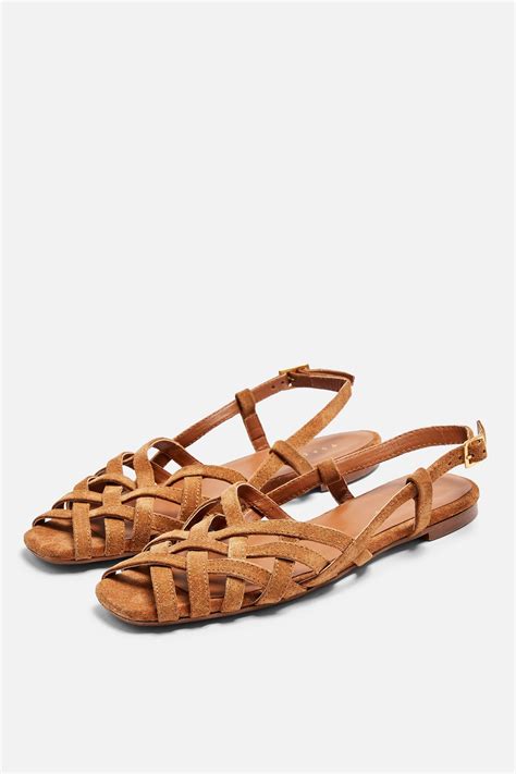 Topshop Denim Olivia Strappy Slingback Sandals In Tan Brown Lyst