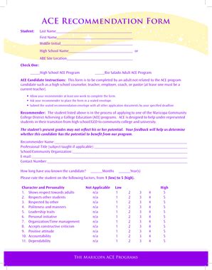 Fillable Online Maricopa Ace Recommendation Form Maricopa Community