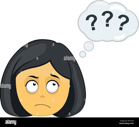 Vector Emoji Illustration Of A Yellow Cartoon Woman With A Thinking