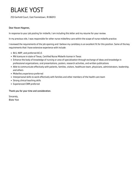 Midwife Cover Letter Velvet Jobs