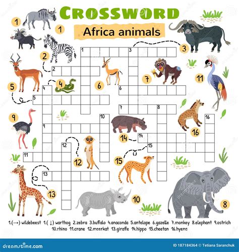 Africa Animals Crossword. Game for Preschool Kids Stock Vector