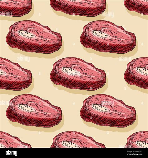 Meat Pattern Seamless Hand Drawing Sketch Background Piece Of Pork Or