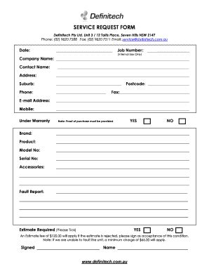 Fillable Online Service Request Form BDefinitechb Fax Email Print