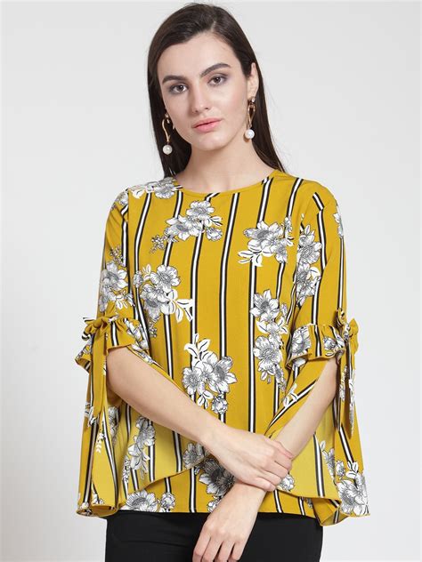 Buy Pluss Women Mustard Yellow Printed A Line Top Tops For Women