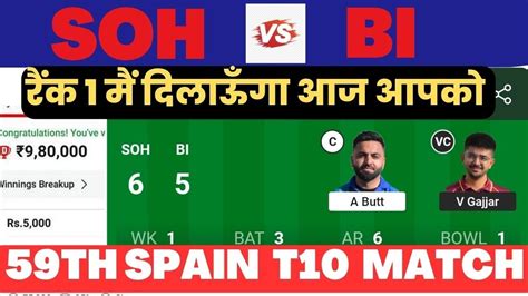 Soh Vs Bi Dream11 Prediction Soh Vs Bi Dream11 Team Bi Vs Soh Dream11