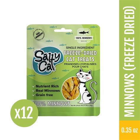 Salty Cat Natural Freeze-Dried Minnow Cat Treats, 10g x 12 Bags – Sing