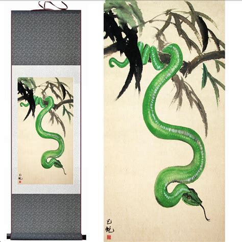 Green Snake Home Office Decoration Chinese scroll painting snake ...