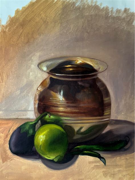 Still Life Vessel With Vegetables | MK Goyal | Oil painting | Exotic India Art