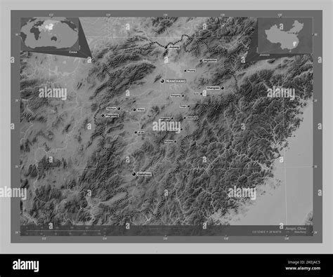 Jiangxi Province Of China Grayscale Elevation Map With Lakes And