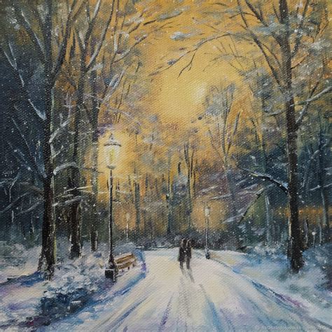 Картина маслом пейзаж парк зима снег "Зимний вечер" в интернет-магазине ...