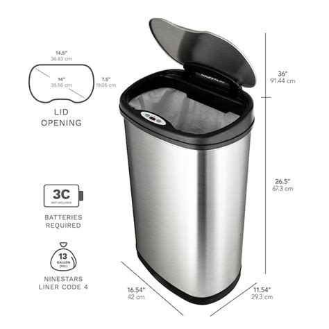 Ninestars 132 Gallon Stainless Steel Metal Indoor Kitchen Motion Sensing Trash Can Cb Dzt 50 13