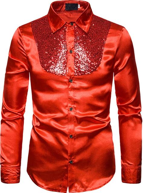 kaizizi mens shiny sequin dress shirt long sleeve button
