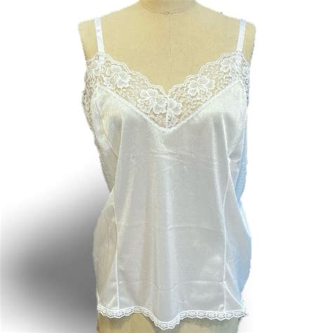 Vintage Intimates Sleepwear Vintage Pure White Lace Nylon Camisole Lingerie Adjustable