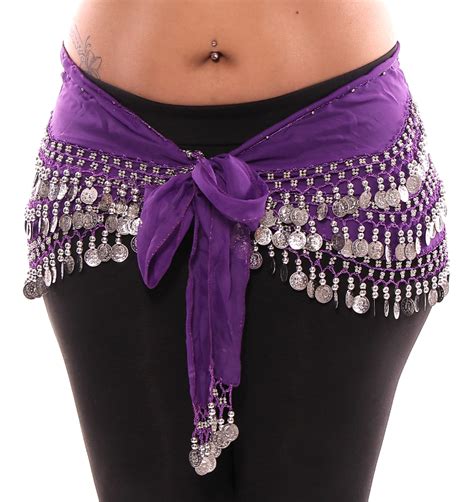 X X Plus Size Chiffon Belly Dance Hip Scarf With Silver Coins In