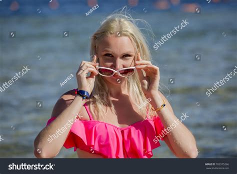 Sexy Blonde Pink Bathing Suit On Stock Photo Shutterstock