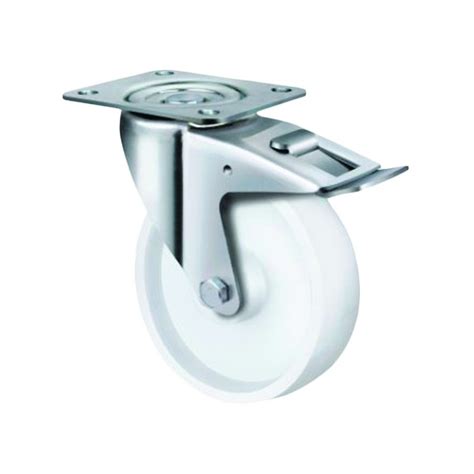 Medium Duty White Nylon Castor Swivel With Brake 80mm 180kg TE21NNR080SB