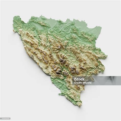 Bosnia And Herzegovina Topographic Relief Map 3d Render Stock Photo