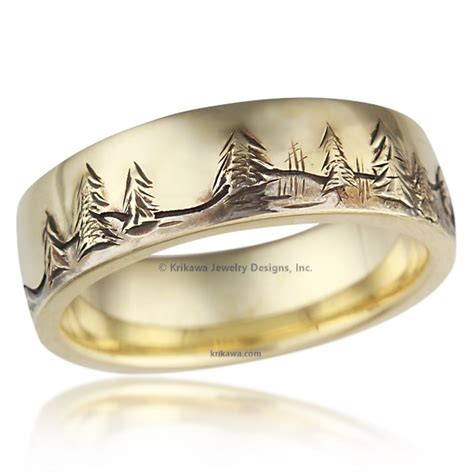 Carved Forest Tree Wedding Band