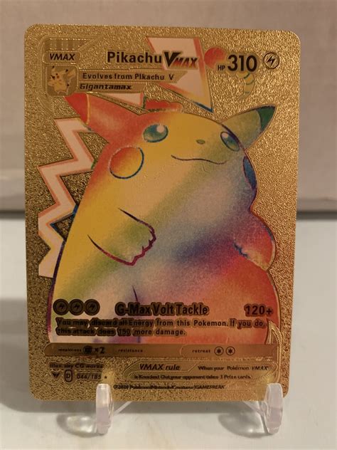 Mavin | Pokemon Card Rainbow Pikachu VMAX Gold Foil Fan Art Hp 310 Mint ...