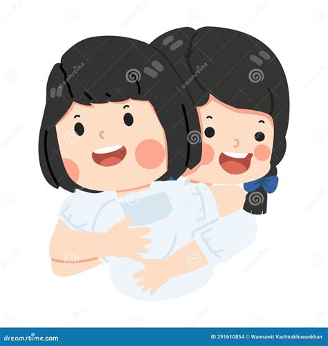 Cute Girls Student Friend Hug Stock Vector - Illustration of friend ...