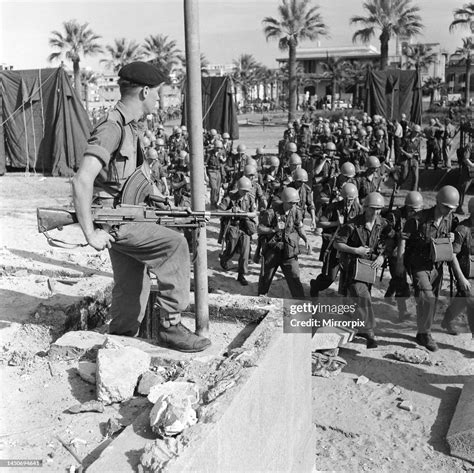 Suez Crisis 1956 Sapper R Griffen Of Cardiff Stands Guard With His