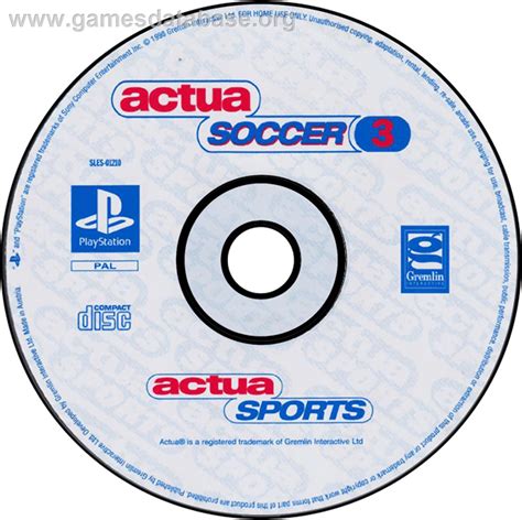 Actua Soccer 3 Sony Playstation Artwork Disc