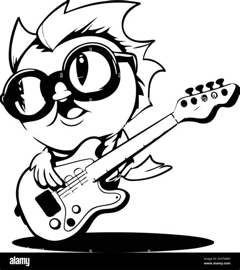 Guitar Boy In Sunglasses Playing The Electric Guitar Vector