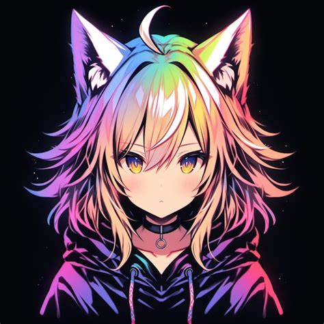 Premium Photo Anime Girl With Cat Ears And A Hoodie Generative Ai