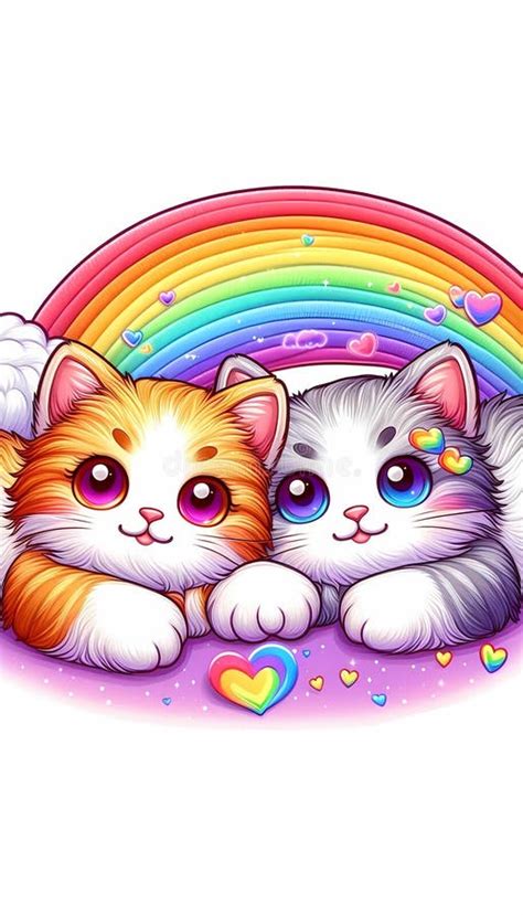 Cute Kittens With Rainbow On The Background Stock Photo Image Of