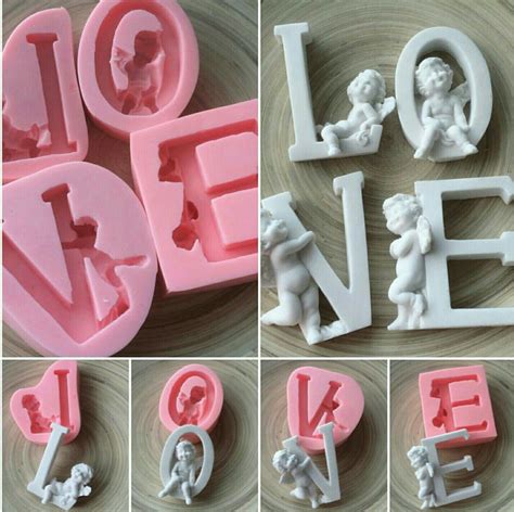 4 moule en silicone lettre love fimo plâtre savon bougie Fleurs en