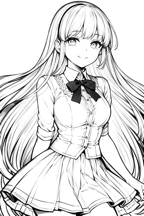 Premium Ai Image Black And White Solid Color Line Drawing Anime Cute Cartoon Girl Character