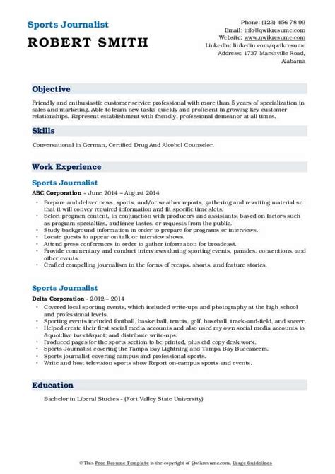 Sports Journalist Resume Samples | QwikResume