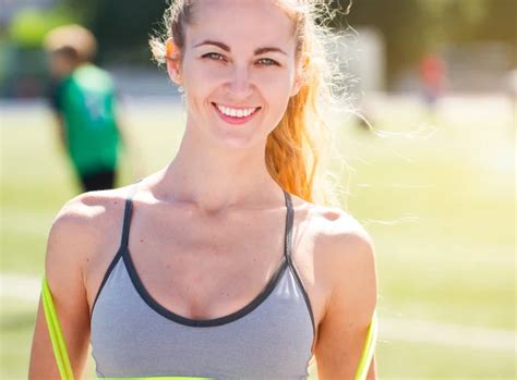 Beautiful Sports Blonde The Woman With A Jump Rope At Stadium Stock Photo By KatyaYa 115456912
