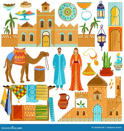 Morocco Travel Symbols Or Tourism Famous Landmarks Web Banners. Vector