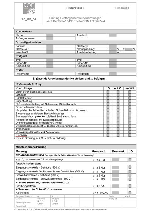 Vde Schweissger T Pr Fprotokoll R O E Online