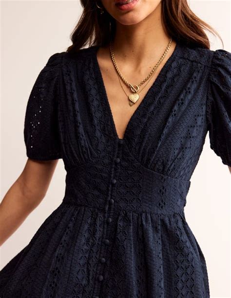 Broderie Midi Tea Dress Navy Boden EU