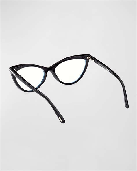 Tom Ford Blue Blocking Acetate And Plastic Cat Eye Glasses With Clip On