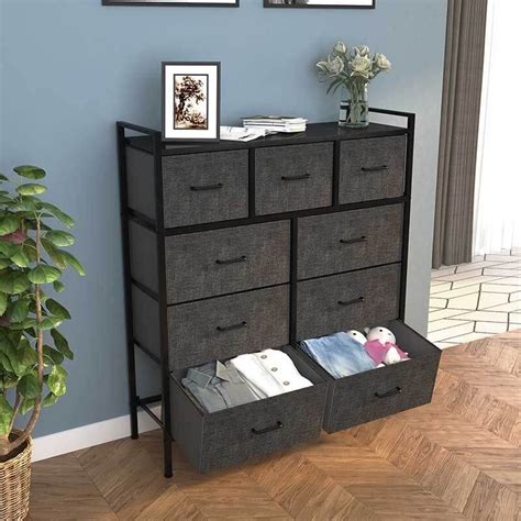 Yitahome 9 Drawer Tall Dresser Black Grey