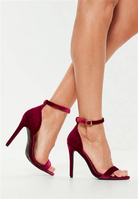 Burgundy Two Strap Velvet Barely There Heel Heels Prom Heels Shoes