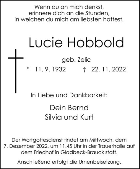 Traueranzeigen Von Lucie Hobbold Trauer In NRW De