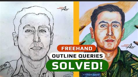 How To Draw Easy Freehand Outline Vikram Batra Portrait Outline